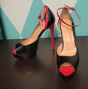 Elegant And Sexy Black and Red Peep-Toe Heels Sz 8.5